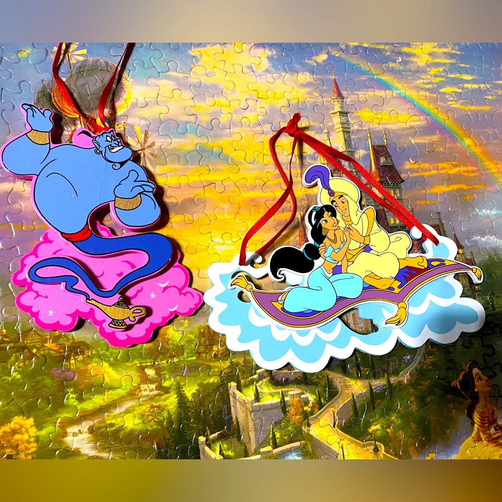 DISNEY’S ALADDIN VTG 90s KURT ALDER HANDCRAFTED WOODEN CHRISTMAS  ORNAMENTS